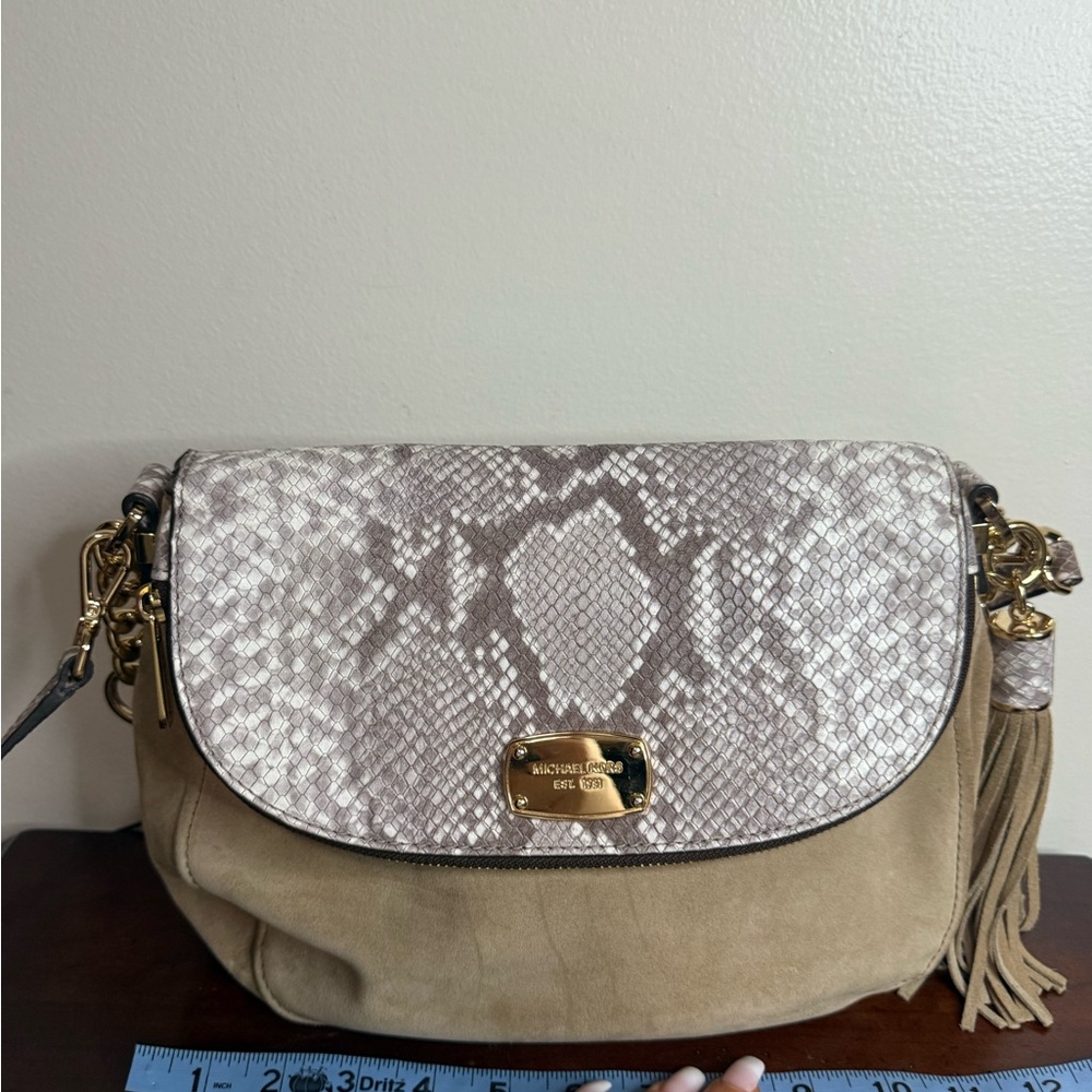 Michael Kors Bedford python embossed & suede Two … - image 3